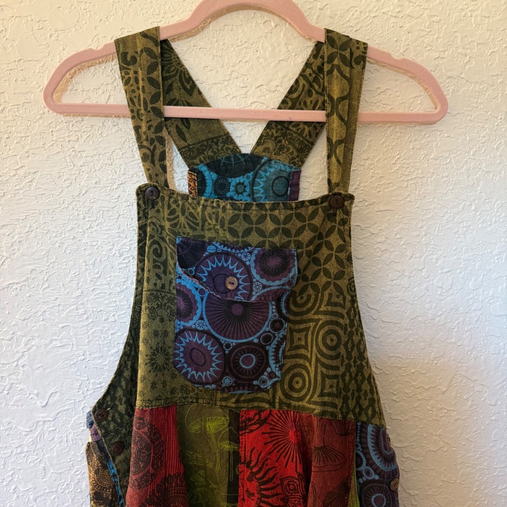 Nepal Cotton Patchwork Overalls Boho Mushroom Man… - image 3